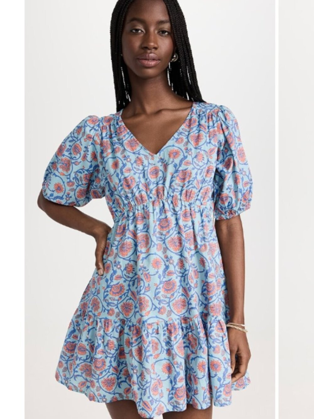 Sundry V-Neck Tiered Dress Floral Print Short Sleeve Relaxed Fit Size 1 Small